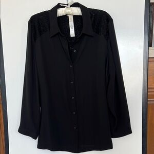 Chico's Black Chiffon Button Down Shirt With Lace Accents
